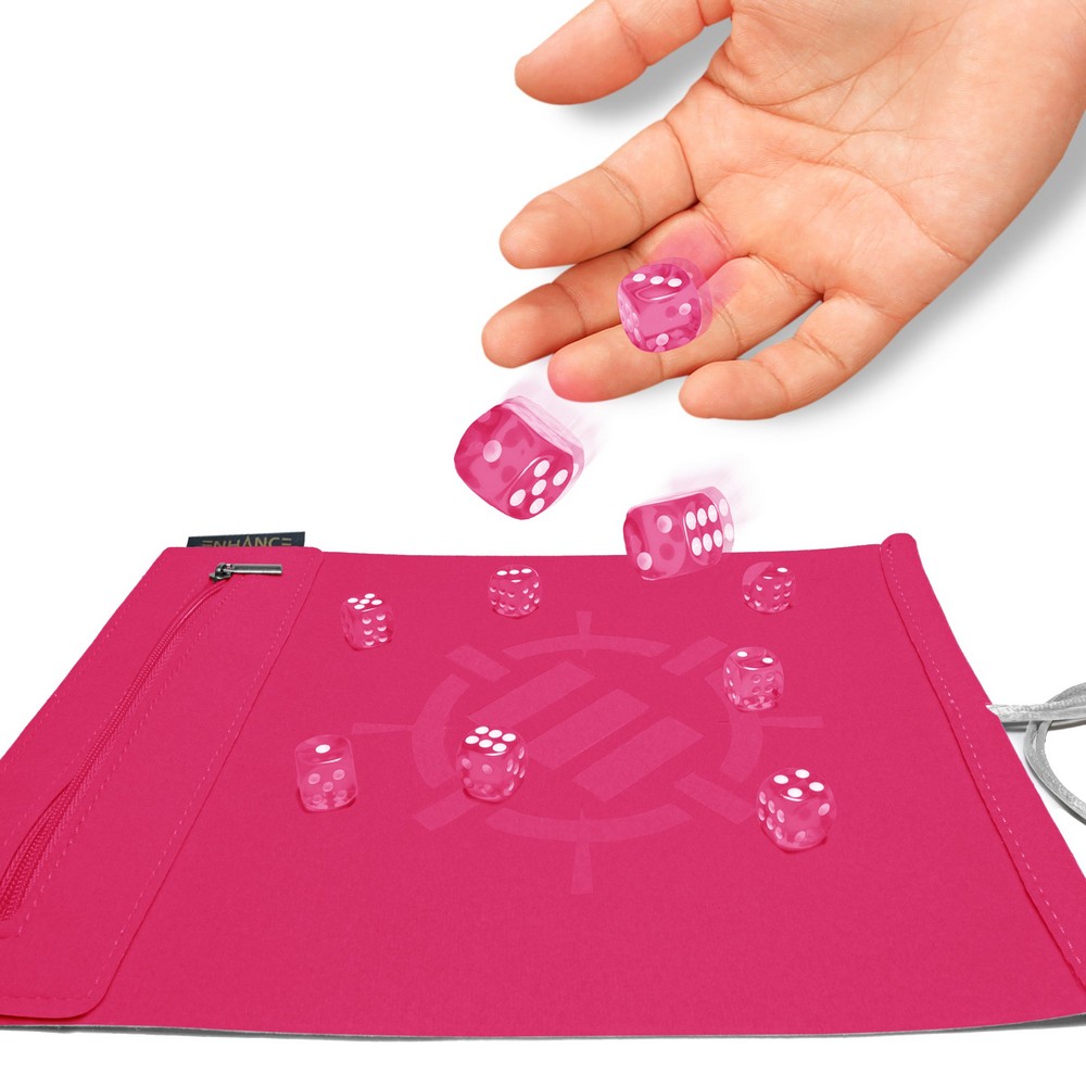 ENHANCE Tabletop Roll on a Scroll 6-sided Dice and Rolling Mat - Pink