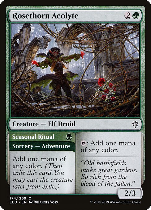 Throne of Eldraine - 174 - Rosethorn Acolyte // Seasonal Ritual - Common
