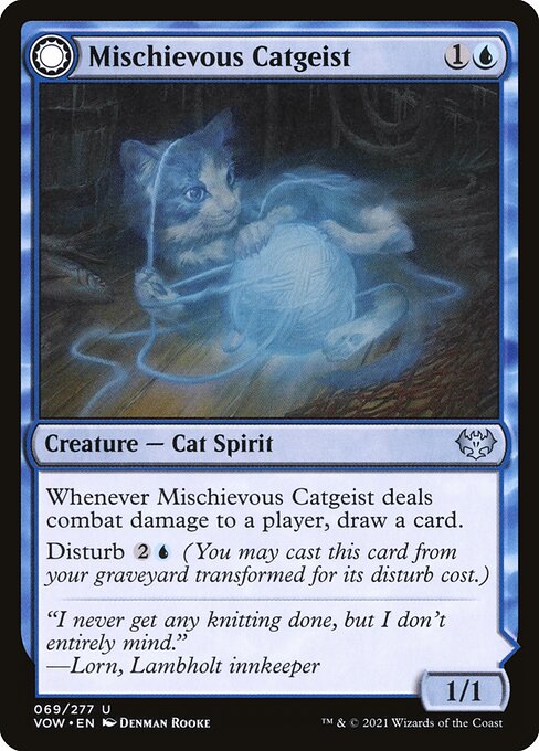 Innistrad: Crimson Vow - 69 - Mischievous Catgeist // Catlike Curiosity - Uncommon