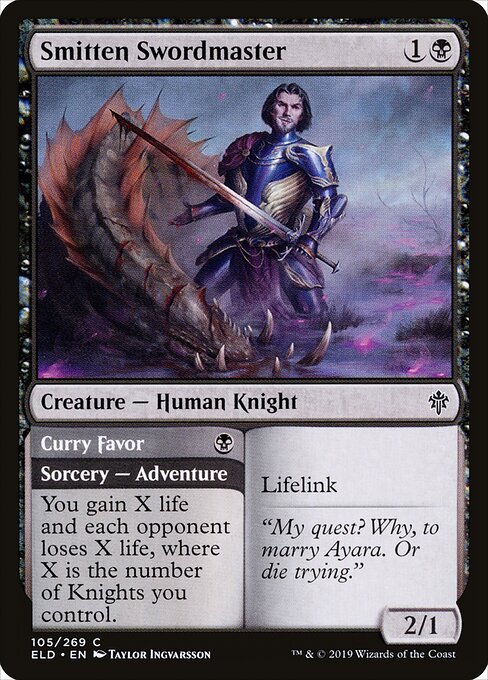 Throne of Eldraine - 105 - Smitten Swordmaster // Curry Favor - Common