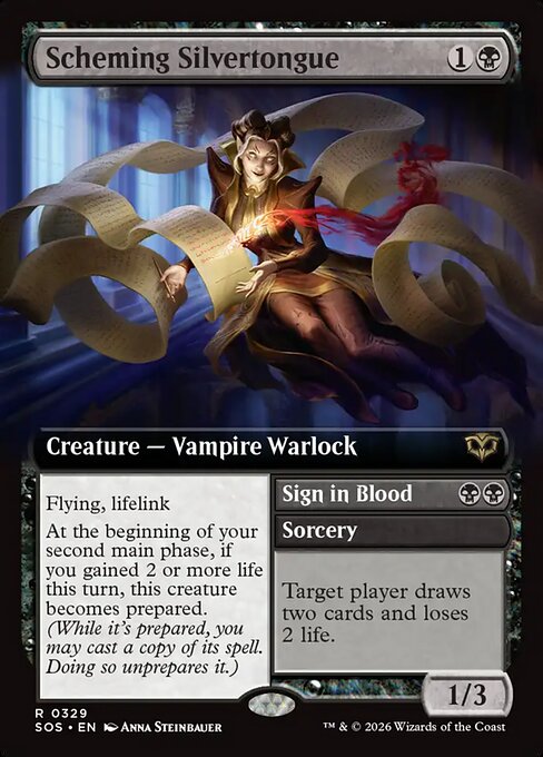 Secrets of Strixhaven - 329 - Scheming Silvertongue // Sign in Blood - Rare - Extended Art Foil