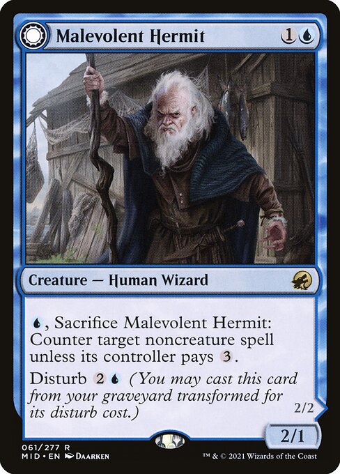 Innistrad: Midnight Hunt - 61 - Malevolent Hermit // Benevolent Geist - Rare