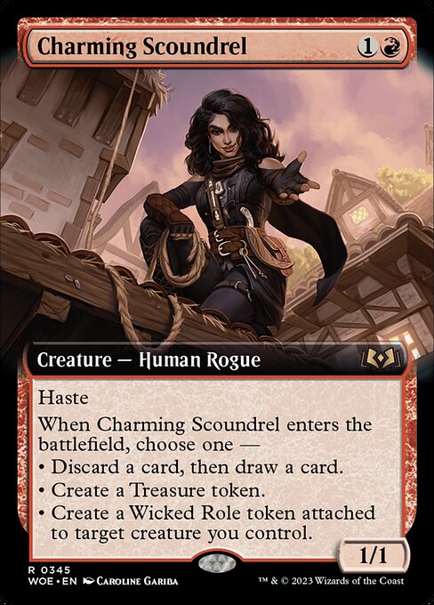 Wilds of Eldraine - 345 - Charming Scoundrel - Rare - Extended Art Foil