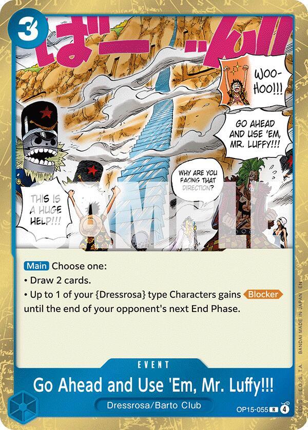 Adventure on Kami's Island - OP15-055 - Go Ahead and Use 'Em, Mr. Luffy!!! - R - Foil